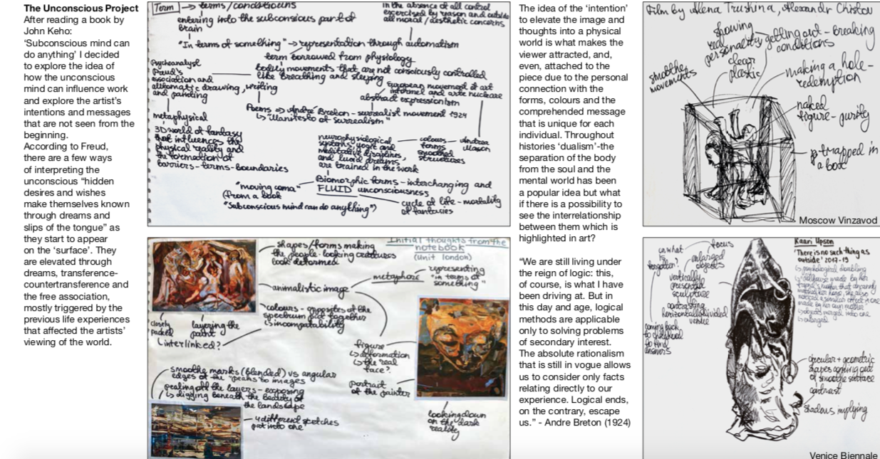 Nadezda explores her theme of the unconscious mind through text, annotation and artwork